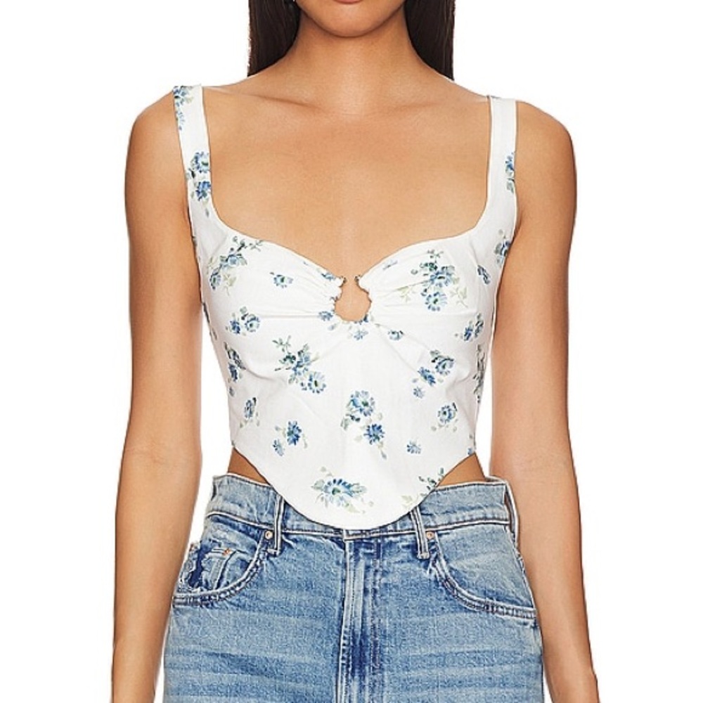 BARDOT Cello Bustier Top In Blue Floral Like New XS/2